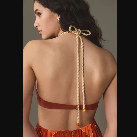New M Farm Rio x Anthropologie Gradient stripes star halter maxi dress in orange